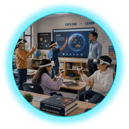 Students exploring immersive learning with VR